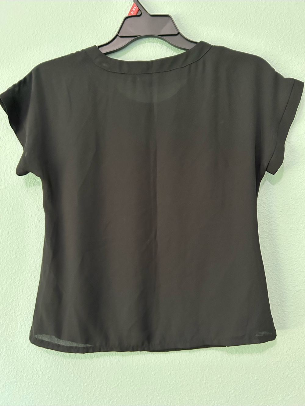 Splash Black Short-Sleeve Blouse with Gold Necklace Accent - Picture 2 of 5
